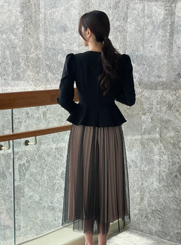 Crete color matching pleated tulle one-piece